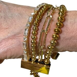 Victoria Emerson Gold Layered Bracelet Stack Crystal Tennis & Paperclip Chain